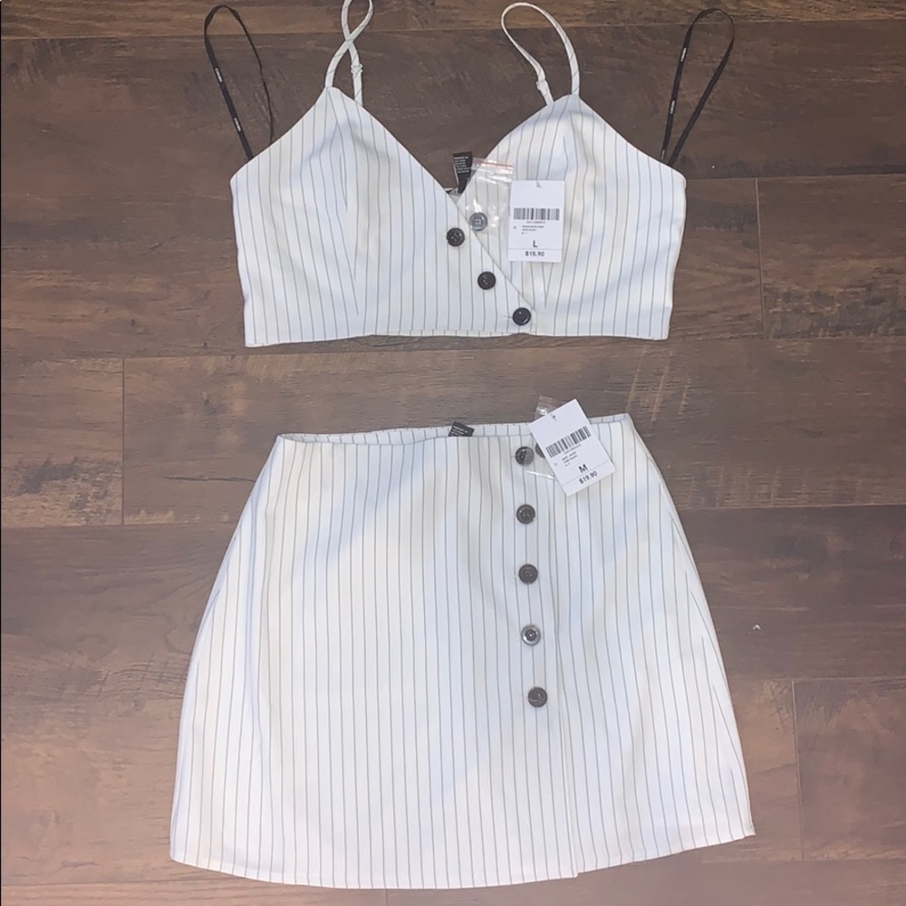 2 piece White & black stripes Crop and Mini Skirt